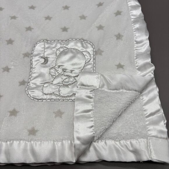 Nuby Baby Blanket Bear Moon Gray Star White Satin Trim Soft Minky Lovey Unisex - Picture 2 of 8